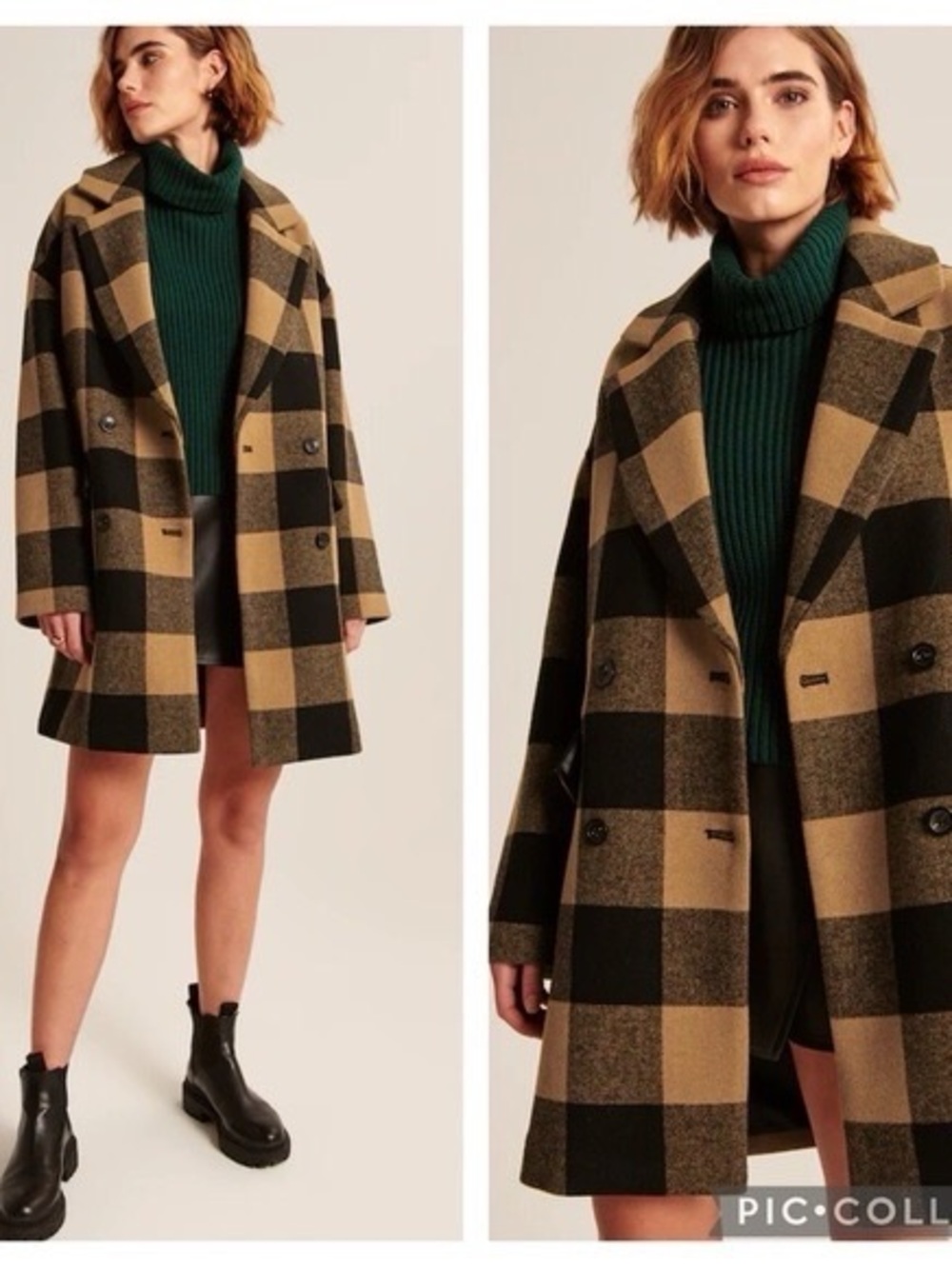 Abercrombie & Fitch Wool Blend Brown Black Plaid Peacoat Jacket Women's‎ XXSP